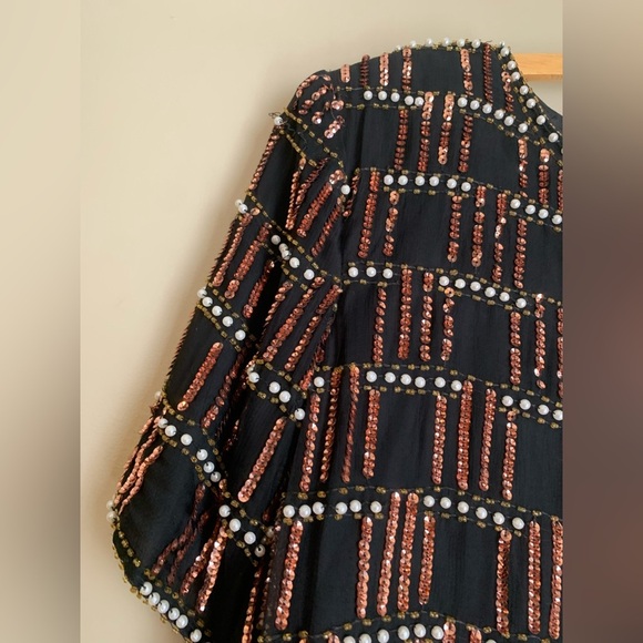 Vintage Stenay Silk Beaded sequins Blouse XLarge top shirt evening - Picture 5 of 8